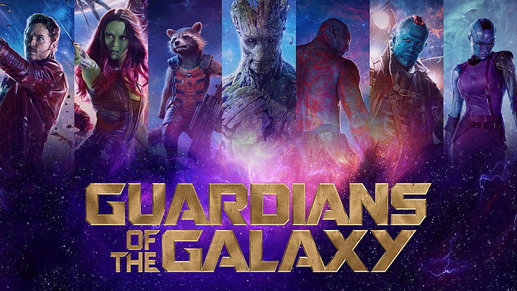 Drax The Destroyer, Gamora, Guardians Of The Galaxy, Marvel Cinematic Universe, mgławica, Rocket Raccoon, Star Lord, The Groot, Yondu Udonta, Tapety HD