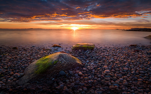 Sunset Coast Stone Beach Agdenes Município Na Noruega Summer Landscape Ultra Hd Wallpapers Para Desktop Celulares E Laptop 3840 × 2400, HD papel de parede HD wallpaper