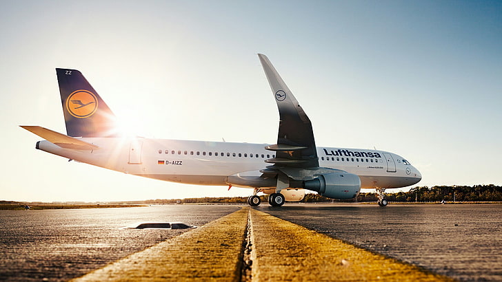Lufthansa, Airbus A320, Samolot, Airbus, Sunray, Pas startowy, Tapety HD