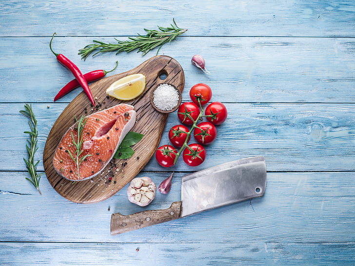 Food, Fish, Knife, Pepper, Seafood, Still Life, Tomato, HD wallpaper