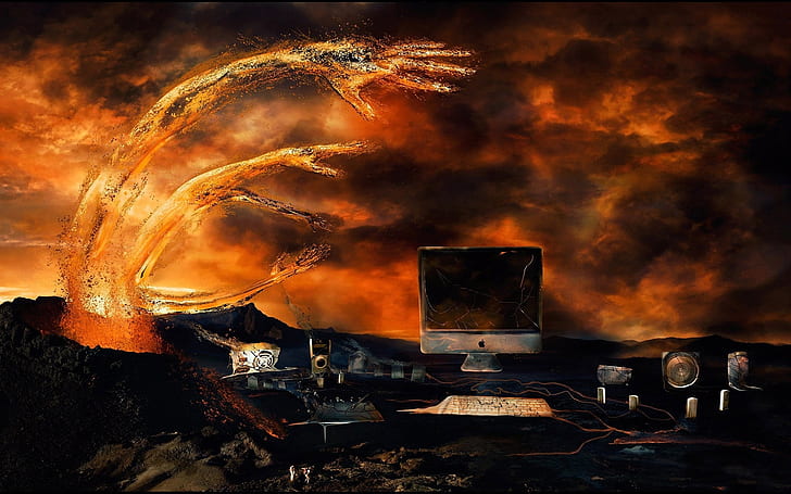 Volcanic Apple, background, fantasy, art, HD wallpaper