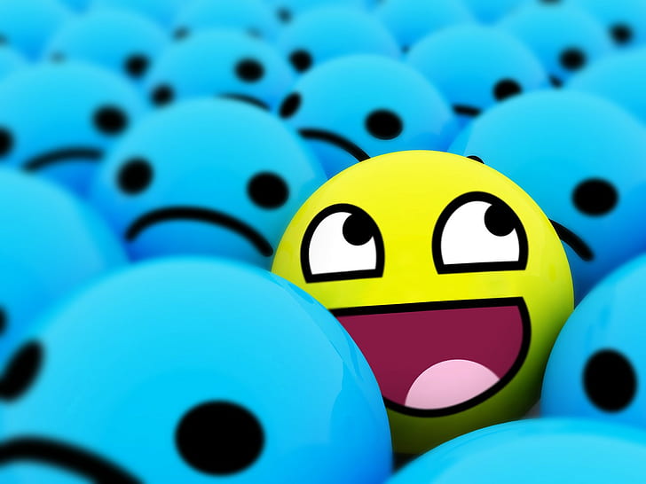 happy face blue yellow awesome face, HD wallpaper