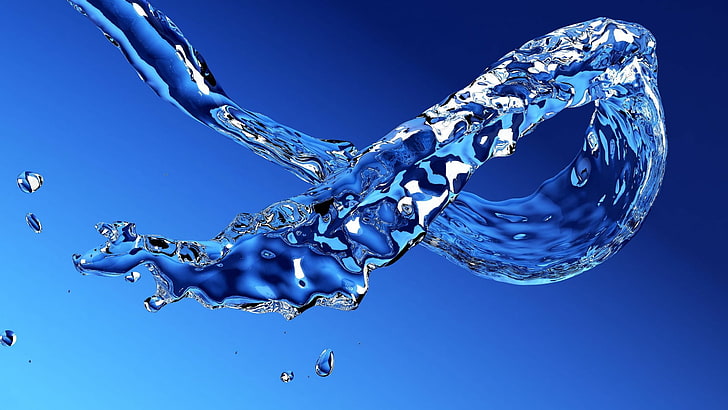 air, biru, biru kobalt, drop, gelembung cair, biru, tetesan, gelombang, energi, percikan, biru listrik, Wallpaper HD