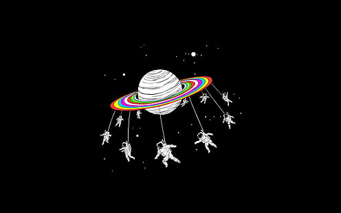 Planet, umgeben von Astronauten-Vektorgrafiken, künstlerisch, psychedelisch, HD-Hintergrundbild HD wallpaper