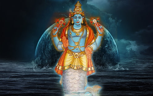 Matsya Avatar ของพระวิษณุ, วอลล์เปเปอร์เทพในศาสนาฮินดู, พระเจ้า, พระวิษณุ, ลอร์ด, พระวิษณุ, วอลล์เปเปอร์ HD HD wallpaper