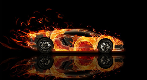 Ламборджини Авентадор, Lamborghini с эффектами огня, обои, стихия, огонь, HD обои HD wallpaper