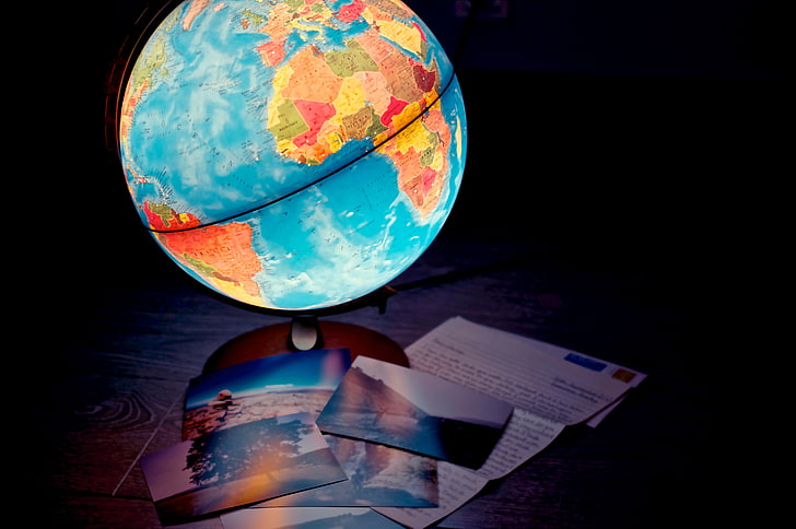 wallpaper dunia globe, lampu, peta, globe, Wallpaper HD