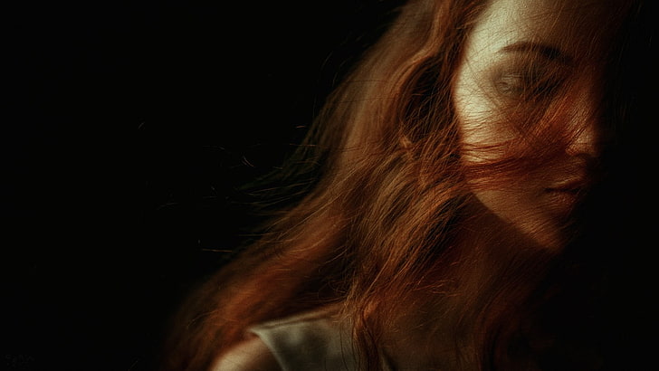 escuro, retrato, Georgy Chernyadyev, mulheres, olhos fechados, ruiva, HD papel de parede