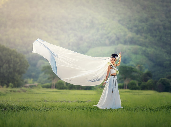Asian Bride White Dress, Asia, Thailand, Travel, Nature, Girl, People, Happy, Love, Woman, Tropical, Young, Wind, Photography, Veil, Outdoors, Wedding, bride, Vacation, Dress, Marriage, visit, tourism, HD wallpaper