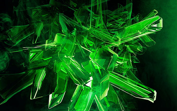 дигитално изкуство, абстрактно, зелено, кристал, HD тапет