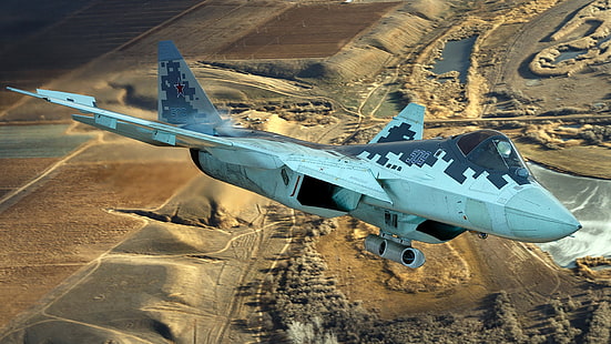 dyskretny, wideokonferencja Rosja, myśliwiec piątej generacji, Su-57, OKB imeni P. O. Suchoj, obiecujący rosyjski wielofunkcyjny, Tapety HD HD wallpaper