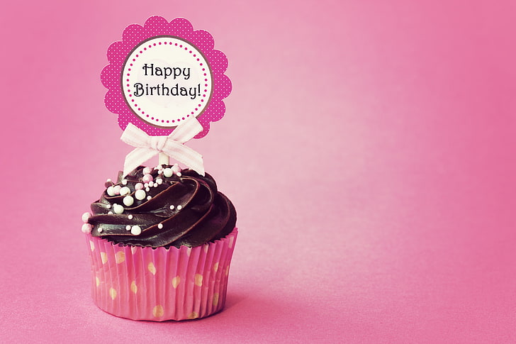Happy Birthday-themed cupcake, cupcake, Happy, Birthday, HD wallpaper