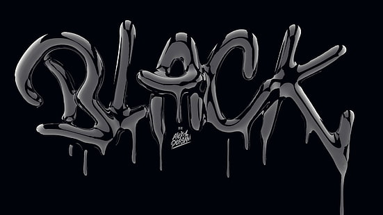 black paint drip font wallpaper, typography, abstract, 3D, black, 4k, HD wallpaper HD wallpaper