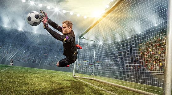  photo, The ball, Sport, Jump, Football, Male, Goalkeeper, HD wallpaper HD wallpaper