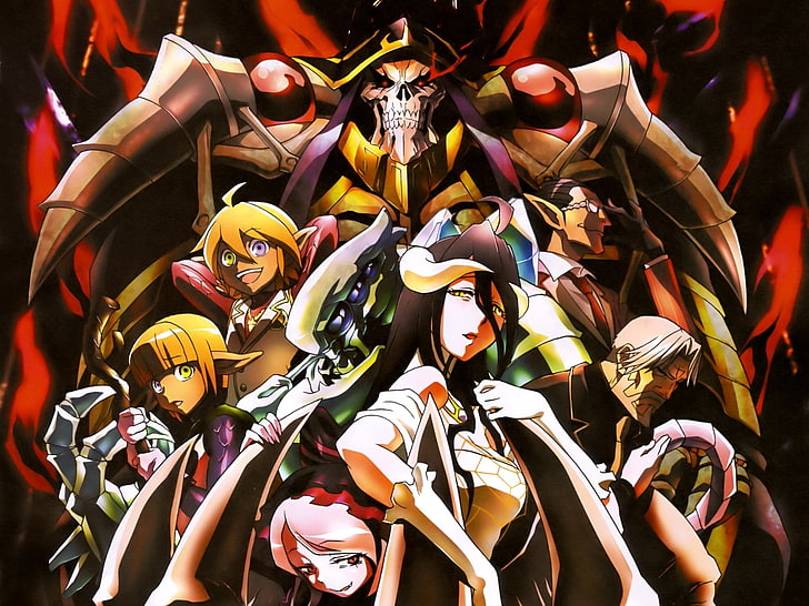 animated character wallpaper, Overlord (anime), Albedo (OverLord), anime, scanned image, Ainz Ooal Gown, shalltear bloodfallen , Demiurge (Overlord), Aura Bella Fiora (Overlord), Mare Bello Fiore (Overlord), Cocytus (Overlord), Sebas Tian, HD wallpaper