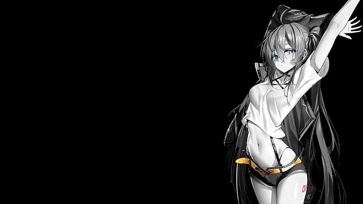 gadis anime, pewarnaan selektif, latar belakang sederhana, latar belakang gelap, latar belakang hitam, Hatsune Miku, Wallpaper HD