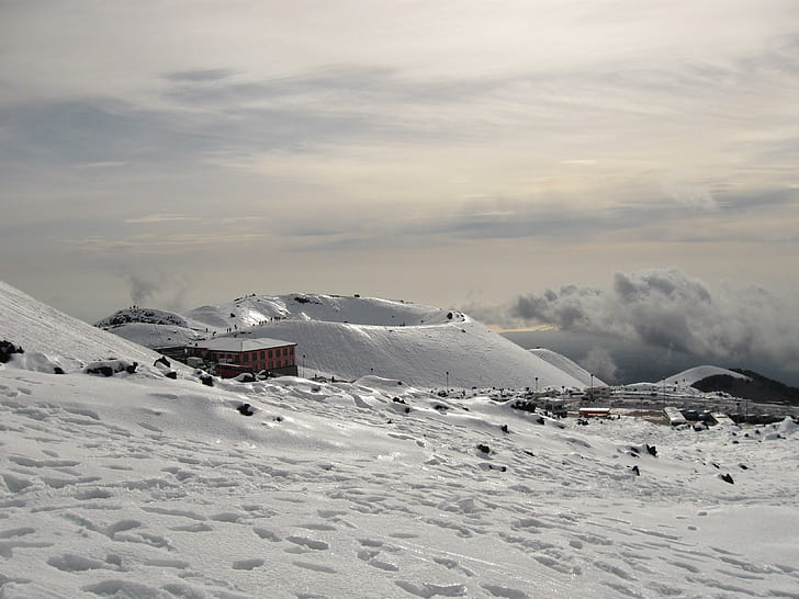 Etna on winter, snow, etna, winter, volcano, HD wallpaper