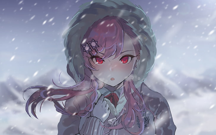 snow, pink hair, Girls Frontline, anime, HD wallpaper