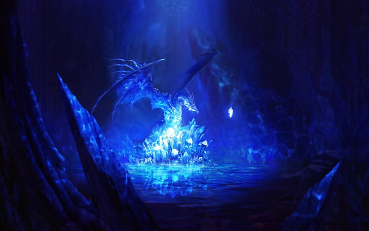 иллюстрация дракона, Aion, дракон, синий, видеоигры, HD обои