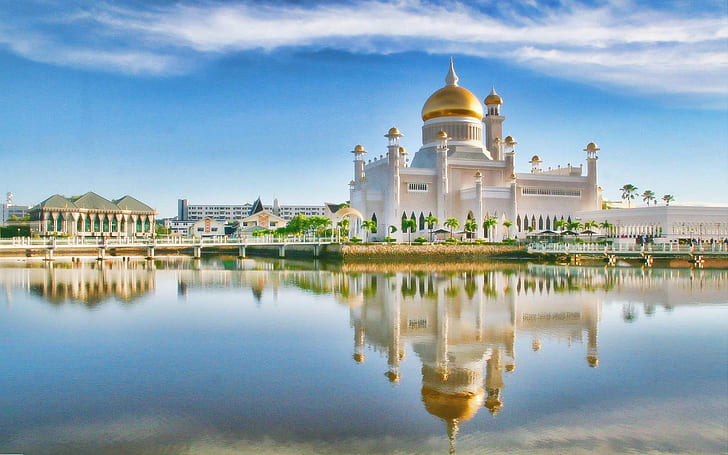 Sultan Omar Ali Saifuddin Mosque Bandar Seri Begawan Brunei Asia Sfondi desktop gratis HD 1920 × 1200, Sfondo HD