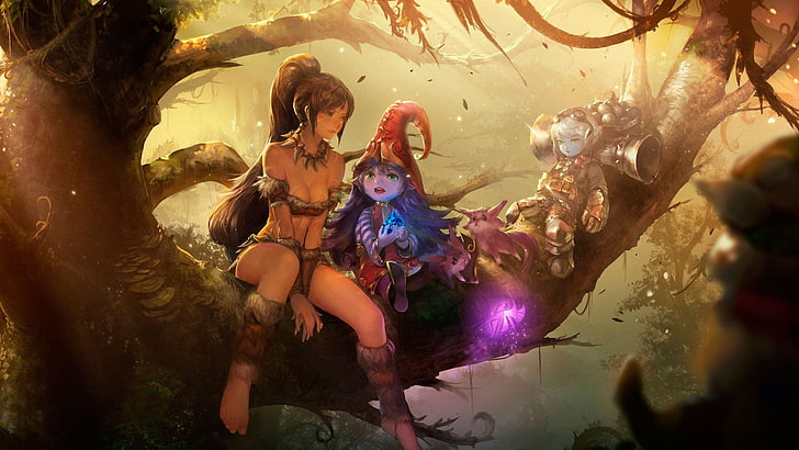 game characters illustration, Video Game, League Of Legends, Lulu (League Of Legends), Nidalee (League Of Legends), Tristana (League Of Legends), HD wallpaper
