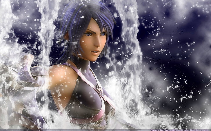 black and purple haired female anime character digital wallpaper, Kingdom Hearts, Aqua (Kingdom Hearts), HD wallpaper