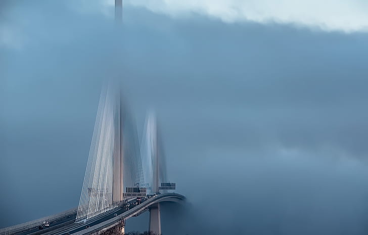 jembatan, jembatan tali, Skotlandia, kabut, Wallpaper HD
