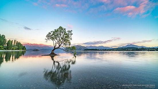 Jezioro Wanaka o świcie, Wyspa Południowa, Nowa Zelandia, Oceania, Tapety HD HD wallpaper