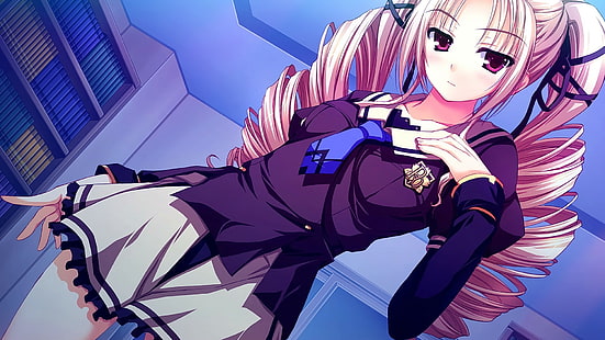Anime, Anime Mädchen, lange Haare, blond, Schuluniform, Blick auf Betrachter, HD-Hintergrundbild HD wallpaper