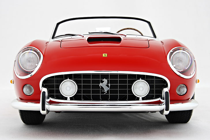 Ferrari conversível vermelho, Vermelho, Logotipo, Retrô, O capô, Ferrari, 250, Modelo, HD papel de parede
