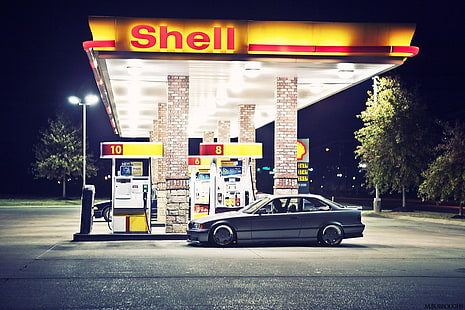bensinstationer, bil, fordon, natt, HD tapet HD wallpaper