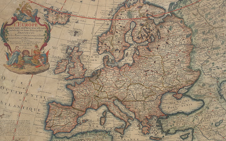 Mapas antiguos, 1700, Mapa de Europa, mapa de Europa Vintage, pergamino, Fondo de pantalla HD