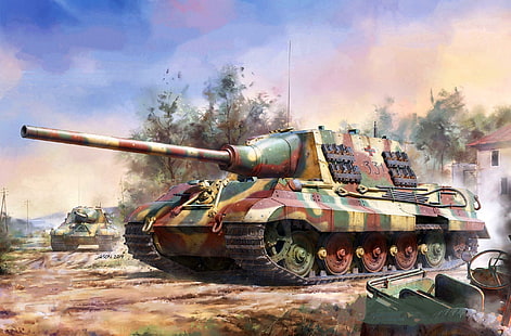 Германия, танков изтребител, Ловен тигър, Втората световна война, Самоходна артилерия, 128-мм оръдие Pak.44, HD тапет HD wallpaper