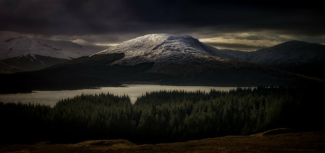 雪原山、高地、高地、高地、レイヤー、写真、雪原、山、ジョーンズ、サムスン、スコットランド、湖、光、木、自然、風景、風景、山頂、屋外、山の範囲の写真、 HDデスクトップの壁紙 HD wallpaper