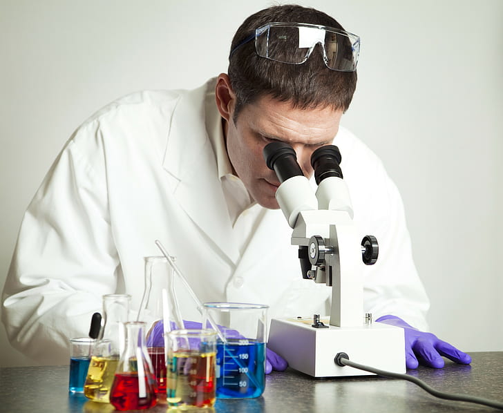 Scientist, Test, Microscope, Flasks, HD wallpaper