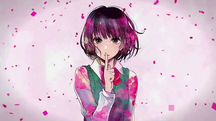 purple background, Kuzu no Honkai, Yasuraoka Hanabi, anime girls, HD wallpaper