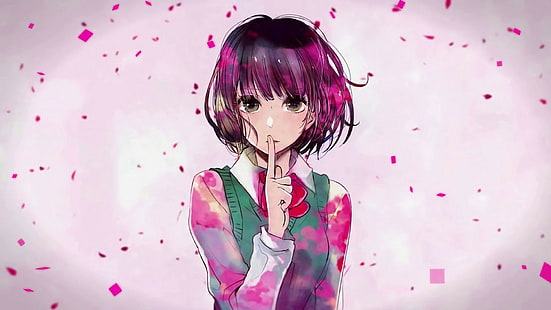 lila bakgrund, Kuzu no Honkai, Yasuraoka Hanabi, animeflickor, HD tapet HD wallpaper