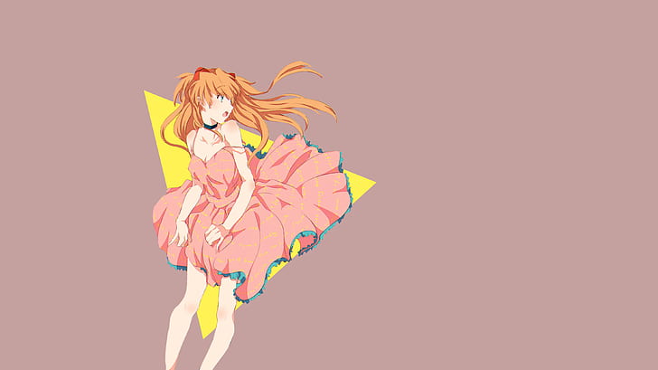 Asuka Langley Soryu, Neon Genesis Evangelion, redhead, pink dress, simple background, HD wallpaper