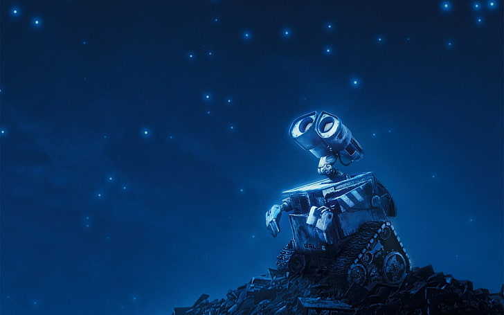 Wall-E цифрови тапети, звезди, синьо, долина, робот, WALLE, HD тапет