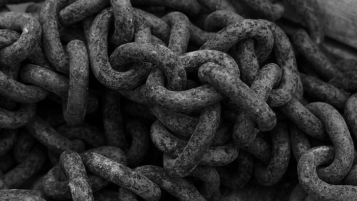 gray link chain, monochrome, chains, metal, old, HD wallpaper