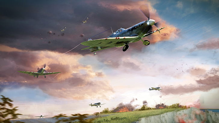 上昇、スピットファイア、イギリスの戦い、空軍、空軍、スーパーマリン、第二次世界大戦のイギリスの戦闘機、 HDデスクトップの壁紙