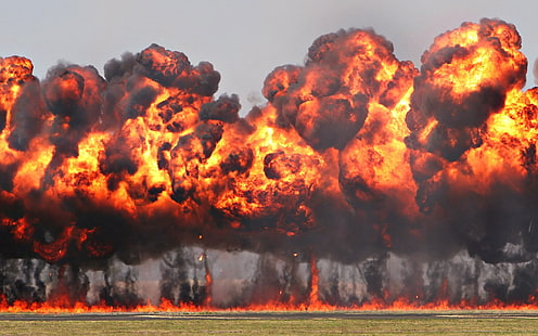 Gigantyczna eksplozja, czerwony i czarny ogień dymi, wojna i armia, eksplozja, wojna, armia, gigant, Tapety HD HD wallpaper