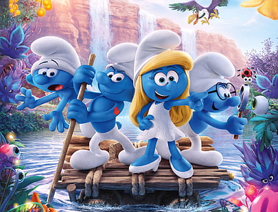 Smurfs: The Lost Village, Hefty Smurf, Clumsy Smurf, Brainy Smurf, Smurfette, วอลล์เปเปอร์ HD HD wallpaper