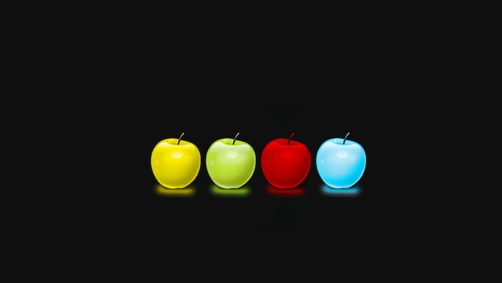 four apples illustration, apples, background, black, splash, picture, HD wallpaper