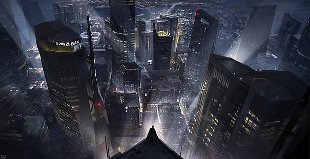 Батман, Сити, DC Comics, Готъм Сити, небостъргач, HD тапет HD wallpaper