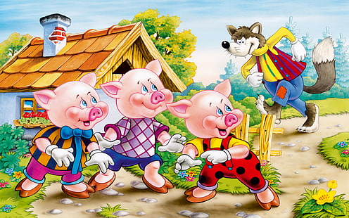 Tre små grisar och den onda vargen Fototapet Hd 1920 × 1200, HD tapet HD wallpaper