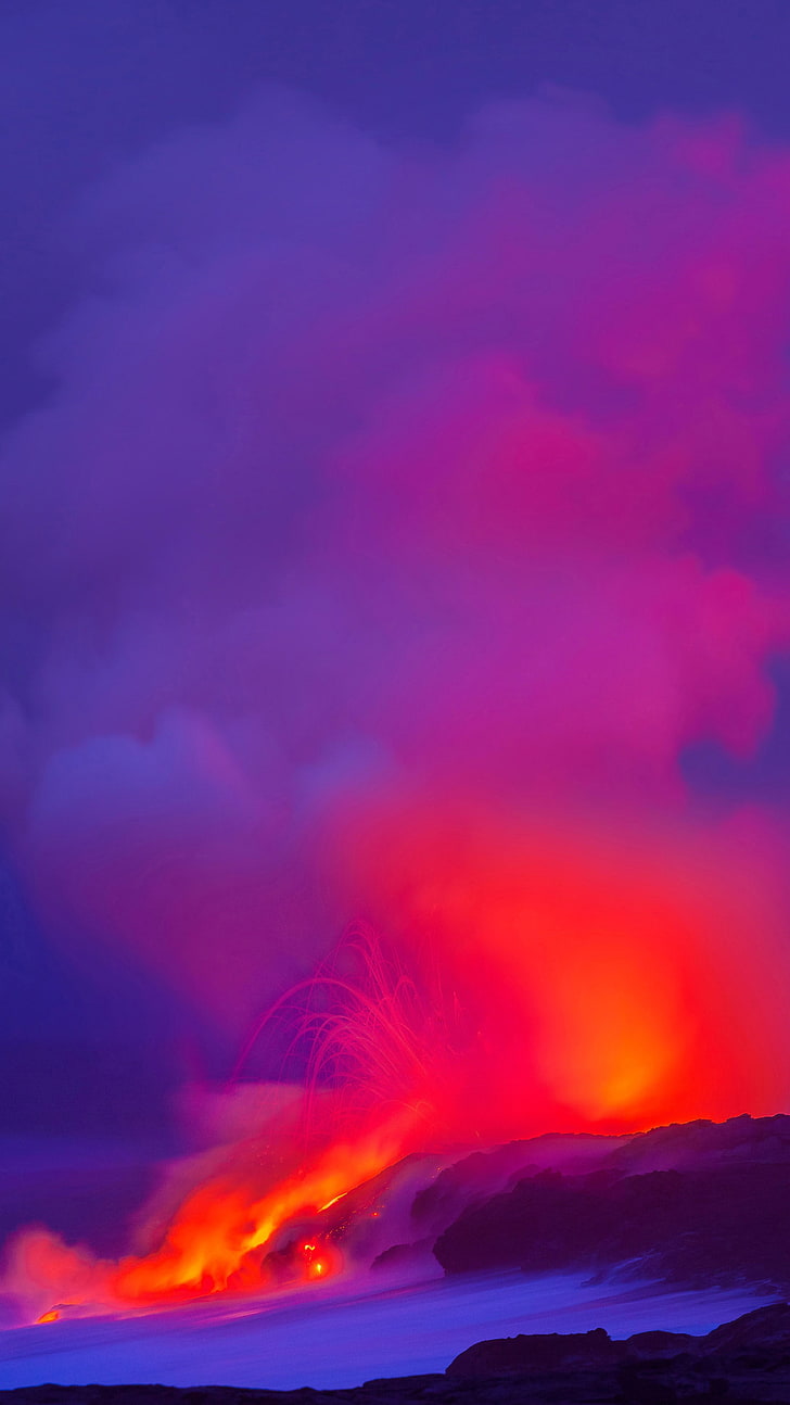 magma merah, pemandangan, gunung berapi, lahar, Wallpaper HD, wallpaper seluler