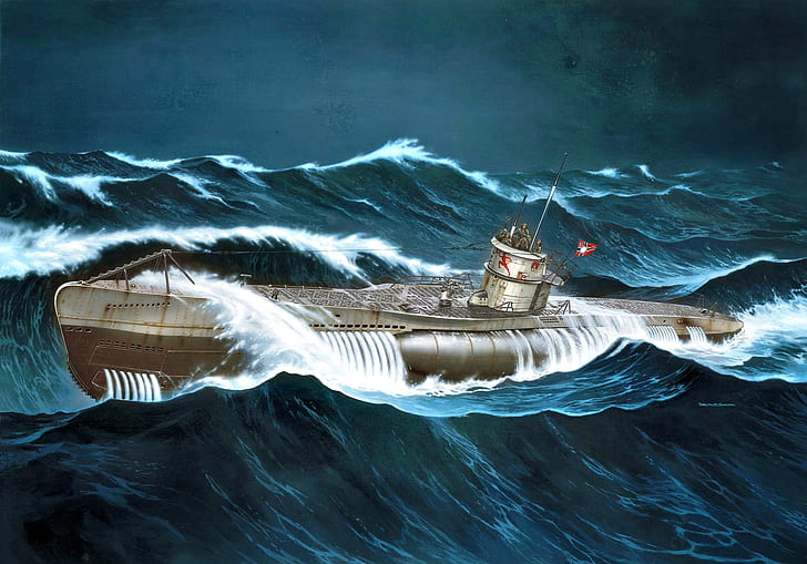 wave, Storm, WWII, kapal selam Jerman, U-552, U-boot tipe VIIC, Erich Topp, Wallpaper HD