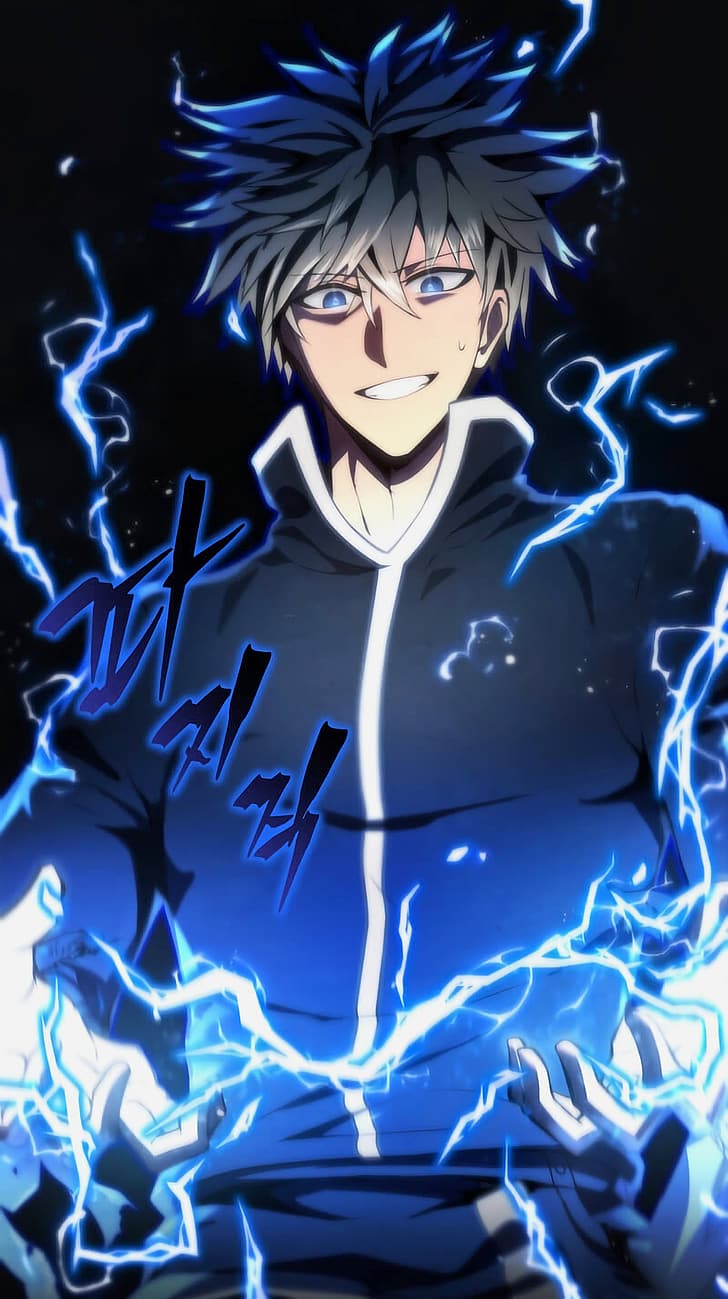 Swordmaster's Youngest Son, manhwa, webtoon, dark hair, blue eyes, electric, smirk, HD wallpaper
