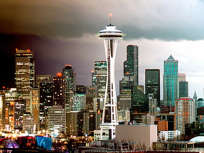 Seattle Skyline, Waszyngton HD, świat, panorama, podróże, podróże i świat, Waszyngton, Seattle, Tapety HD HD wallpaper